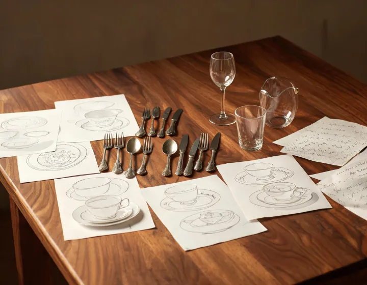Mikasa archive table with sketches and samples
